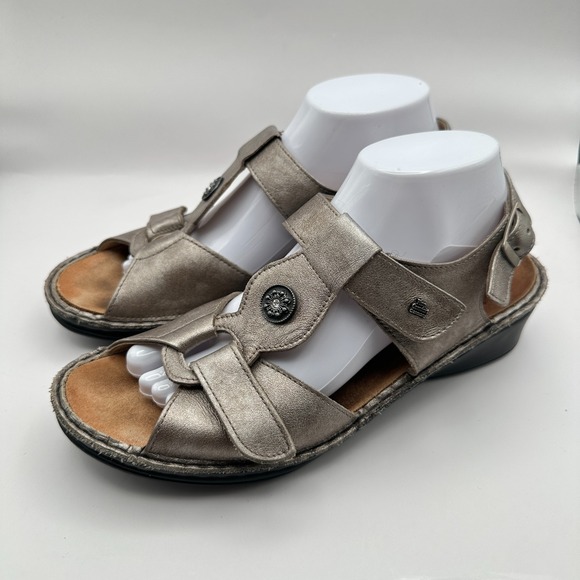 Finn Comfort Adana Sandals Womens US 9.5M Metallic Leather Adjustable Germany - Picture 1 of 10